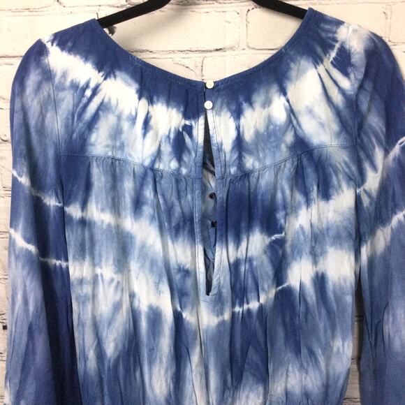 American Eagle Outfitters Tie Dye Ruffle Flare Sleeve V-Neck Lace Up Romper M - Picture 7 of 16